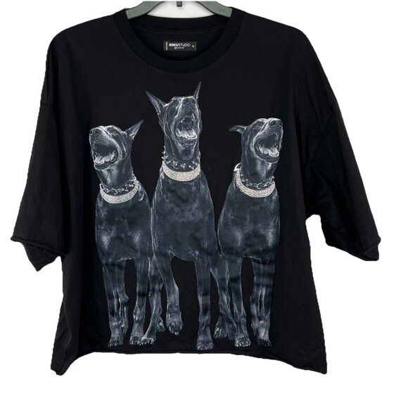 Roku Studio XL Mens T-Shirt Black Dead End Dobermans Dogs Cropped Cotton - Picture 1 of 6